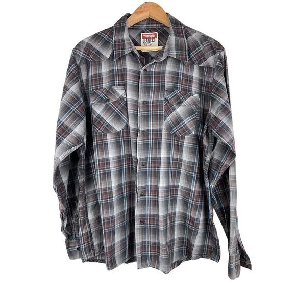 Wrangler Jeans Co Men's XL Gray Black Snap Front Long Sleeve Western Shirt - Picture 1 of 6